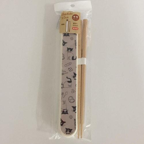 Nakano Chopsticks and Chopstick Box Set, Cat, White, Approx. 3cm W x 21cm D x 1.7cm H, 19.5cm Lacquered Chopsticks, Potter Happy Cat Design, MM-533, 1