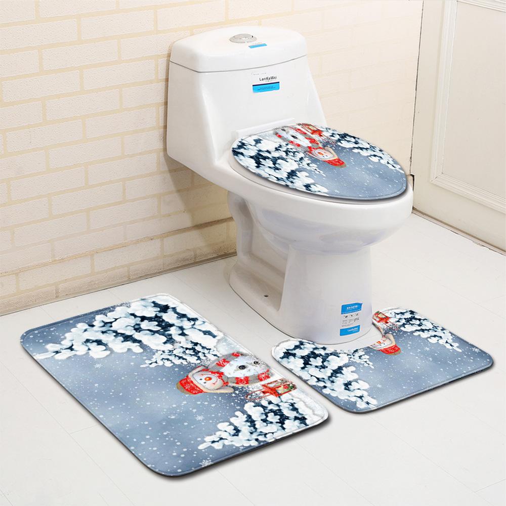 Christmas Bathroom Floor Mat Toilet Three-Piece Set