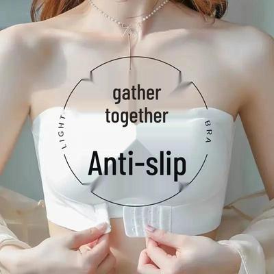 Front Buckle Strapless Non-Slip Bandeau Bra - Wire-Free, Anti-Exposure, Gathered Design