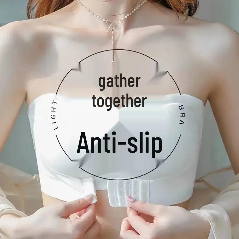 Front Buckle Strapless Non-Slip Bandeau Bra - Wire-Free, Anti-Exposure, Gathered Design