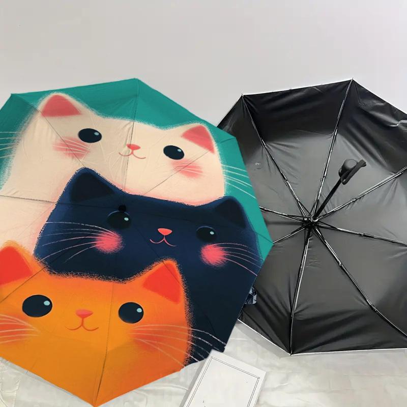 1pc cat circle Pattern Umbrella Design Automatic Opening and Closing Umbrella, High-quality Travel Umbrella, Lightweight and Portable, -92