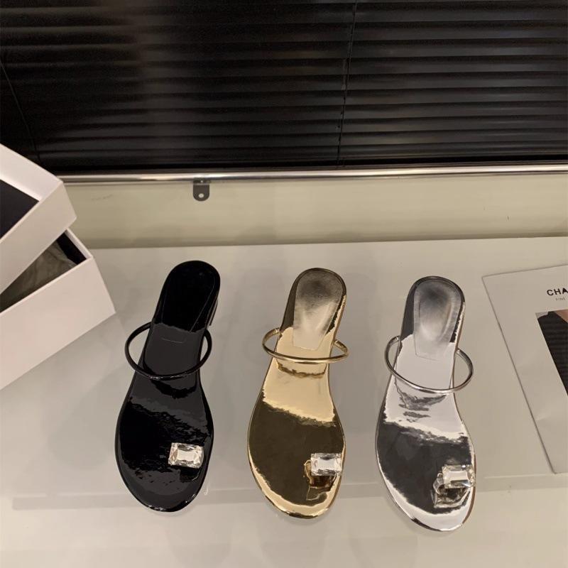 Slope Heel Rhinestone Pigeon Egg Cover Toe French Cool Slippers Women's 2025 Summer Shoes Outer Wear Temperament with Skirt Sandals