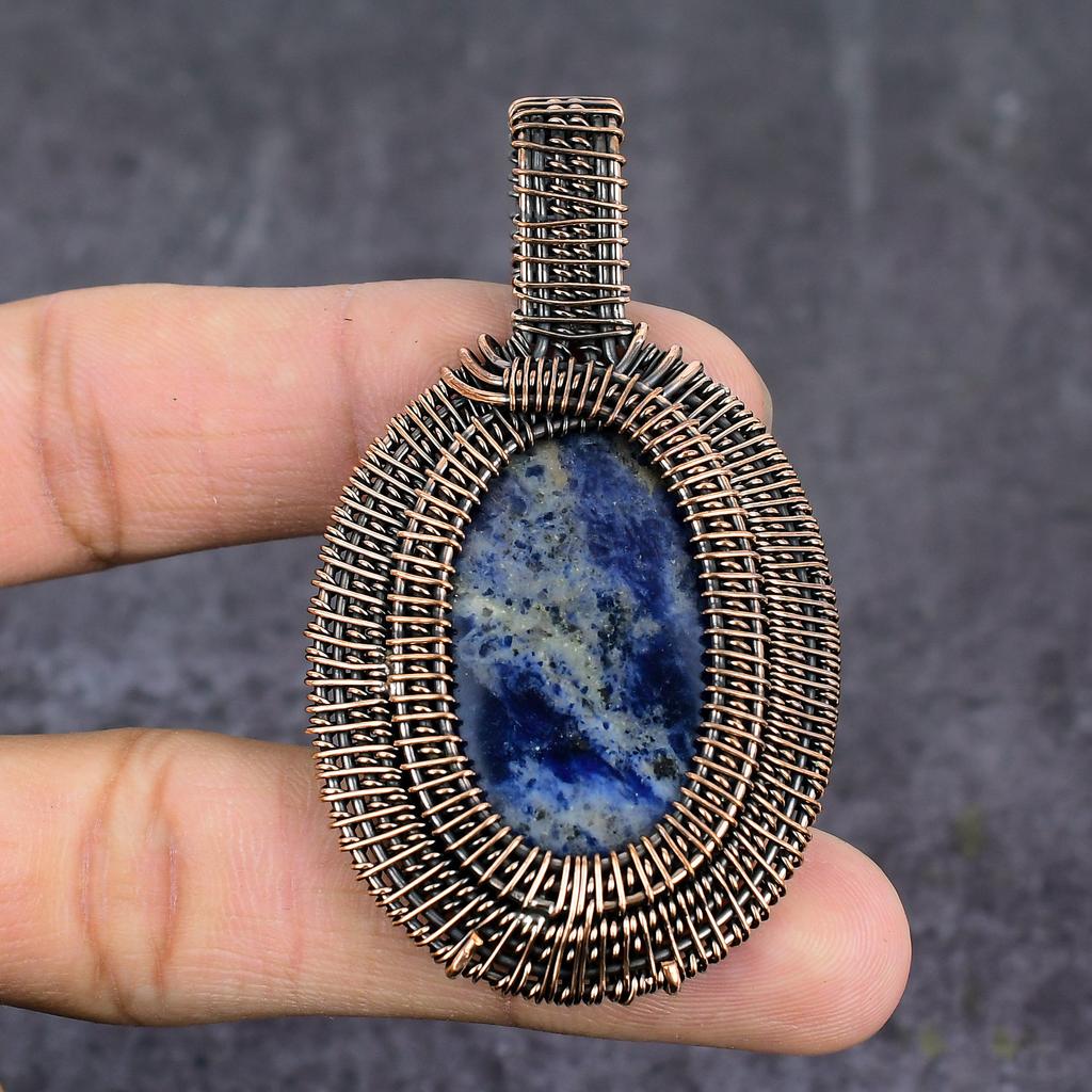 Natural Sodalite Gemstone Handmade Copper Wire Wrap Jewelry Pendant 2.76" y4P52