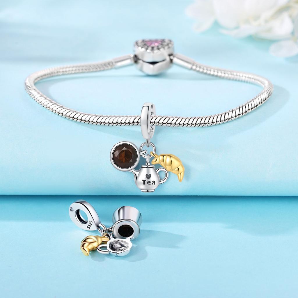 Copper Metal Dim Sum Dessert Bread Pendant Bead Components Bracelet High Quality Fine Jewelry Charm Bead Components Compatible With Women High