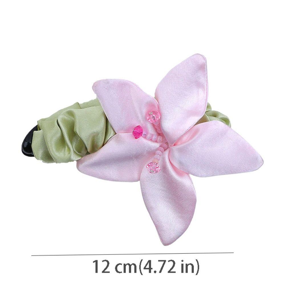 Cute Non-Slip Satin Banana Clip Fabric High Ponytail Cloth Vertical Clip Hair Accessories Korean Style Flower Hairpin Daily