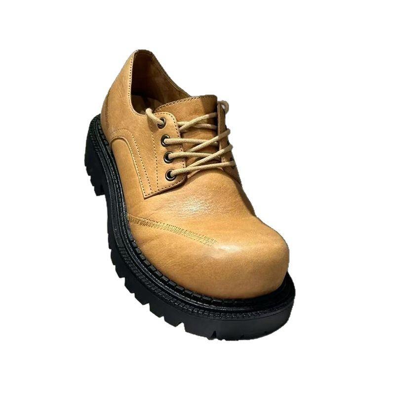 Small Leather Shoes Women's Platform Height Increase 2025 New Spring and Autumn Fashion Big Head Lace-up Retro British Style Loafer Single Shoes