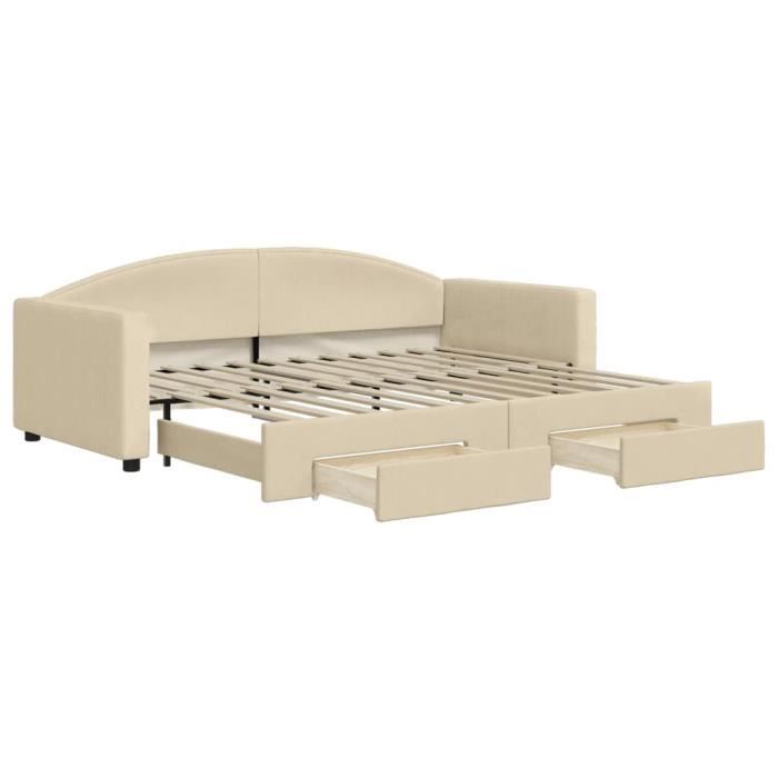 VidaXL Lit de jour avec gigogne et tiroirs crème 90x200 cm tissu 3197228