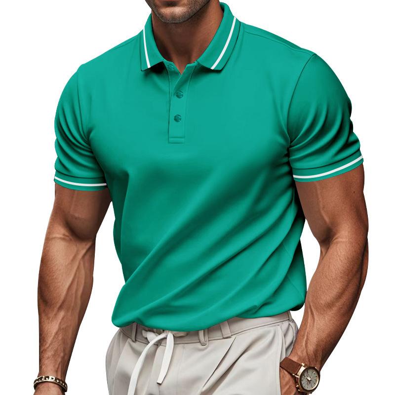 Summer New Men Short Sleeve Pure Color Lapel Polo Shirt Men Business Casual Golf Polo Shirt