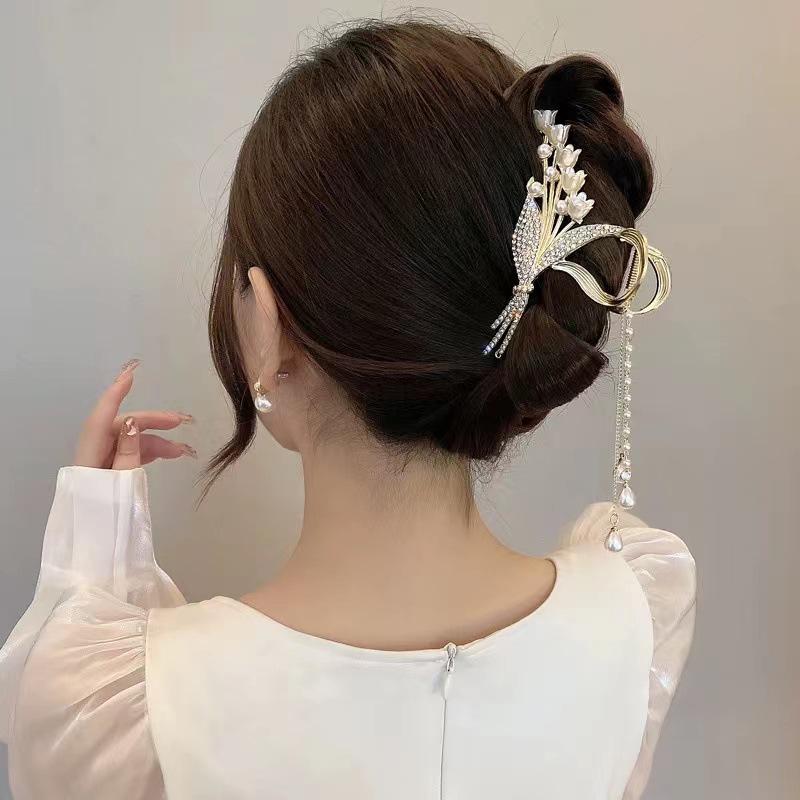 Lily of the Valley Rice Flower Tassel Hair Clip: Ancient Style Shark Clip Headdress
