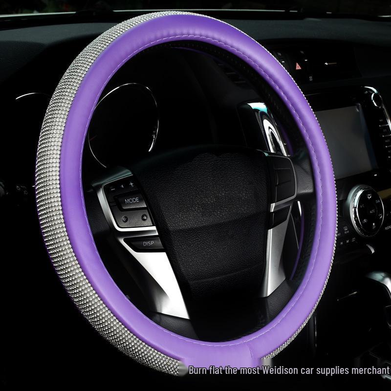 Universal Car Rhinestone Steering Wheel Cover - Four Seasons, Non-slip, Cute Full Diamond Crystal Design
