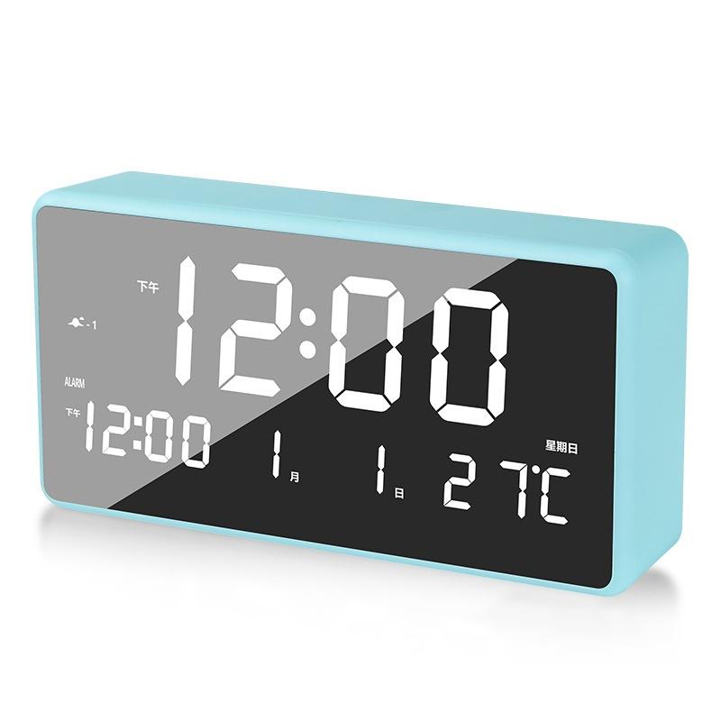 Digitale LED-Spiegeluhr, Wecker, Kalender und Schlummerfunktion, °C/°F, Innenthermometer einstellbar