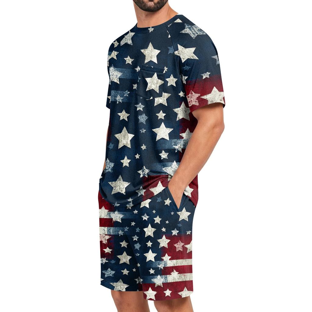 Conjunto de Pijama de Manga Corta para Hombre Suave Transpirable Ligero Camisa de Estar y Pantalones Cortos Conjunto de Ropa de Dormir para Verano Ropa de Casa