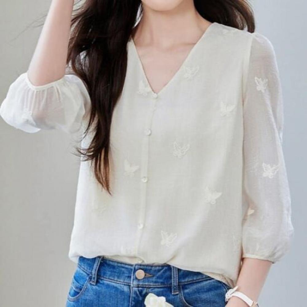 NaVaVa Women Sheer 5 SleeVe V Neck Blouse Nb2830