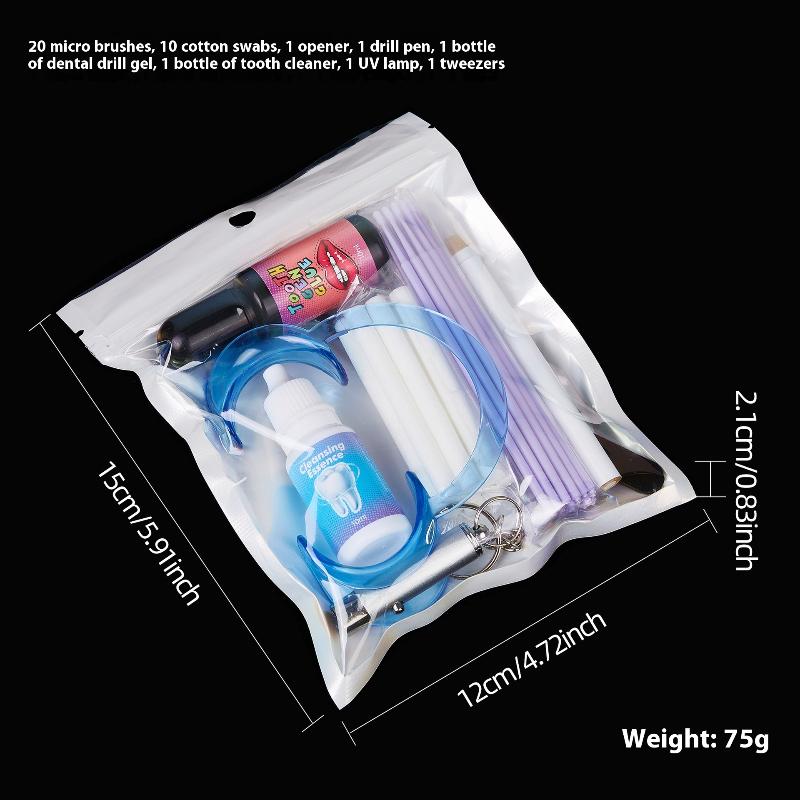 DIY Zahn-Edelstein-Set mit Kleber und UV-Lampe Super Klebekraft Leicht zu entfernen und anzubringen Zahndekorationen Haftmittel Werkzeug