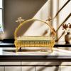 Desktop Ornament Metal Fruit Plate Creative Retro Storage Basket Handheld Multi-Function Golden Glass Plate Living Room
