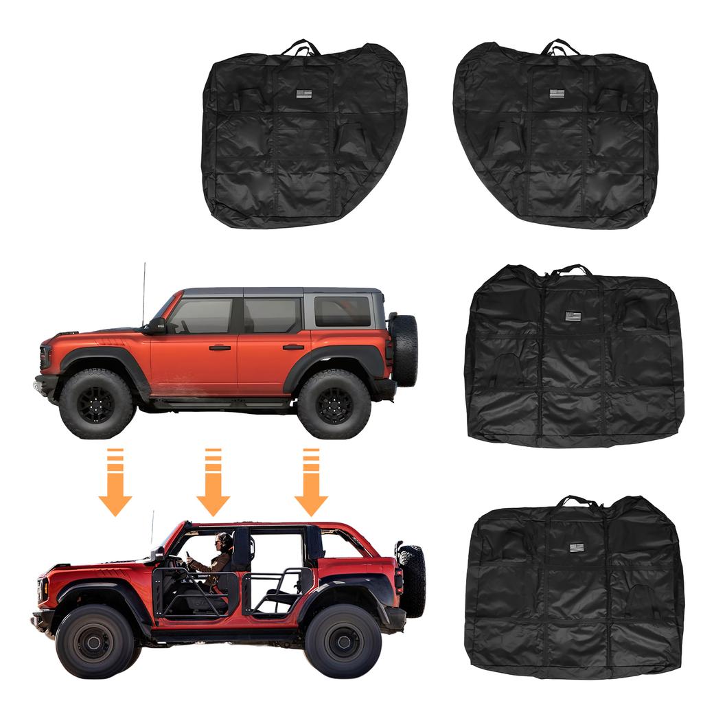 4pcs Front Rear Door Storage Bags Organizer Oxford Cloth Portable Protector Bag with Handle Fit for Ford Bronco 4-Door 2026-2026