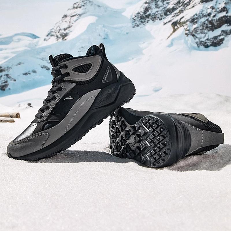 Anta Tazhou Trendy Versatile Fleece Balance Warm High-Top Casual Shoes Men Sneakers Black Gray 912448910-2