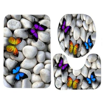 3pcs Toilet Seat Mat Set 10MM Sponge Butterfly Pebble Pattern Warm Absorbent Bathroom Rug Set for Home