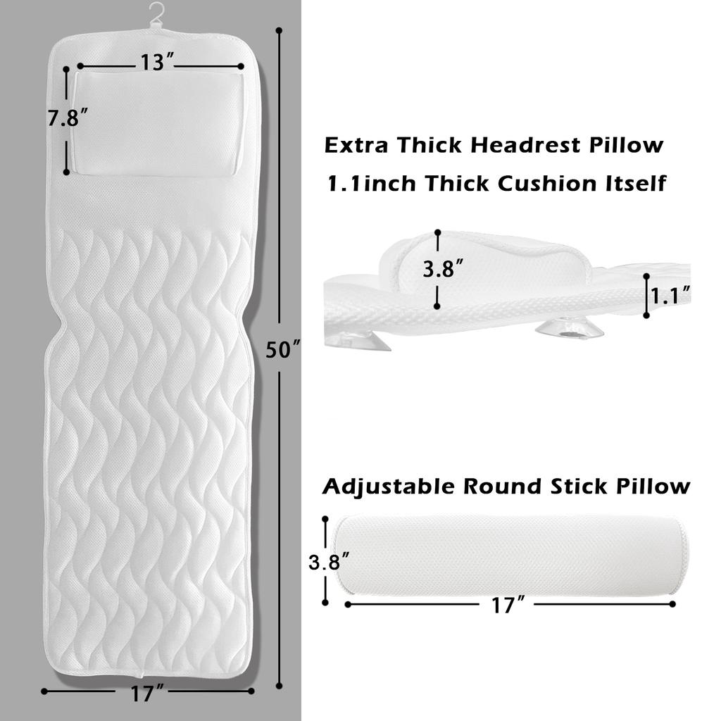 Almohada de Baño de Lujo para Todo el Cuerpo Cojín para Bañera Con 14 Ventosas Malla de Aire 3D Se Adapta a Cualquier Bañera Material de Alta Calidad