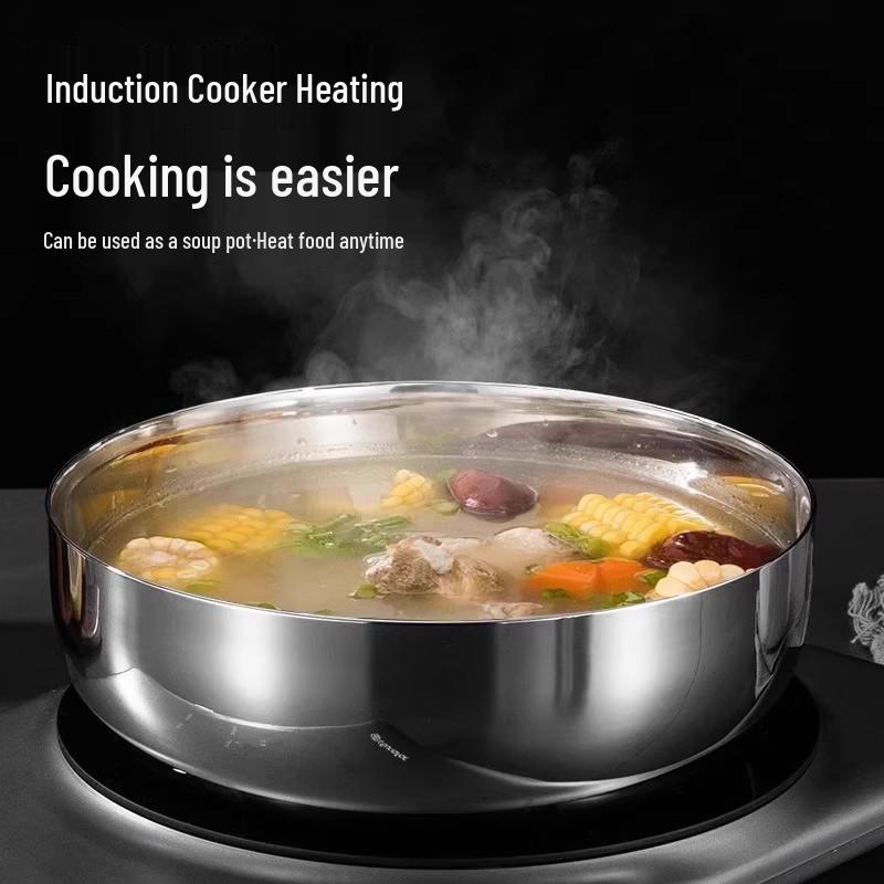 Bassine de Cuisine Multifonction Extra Épaisse en Acier Inoxydable pour Pâte, Légumes, Soupe et Fondue.