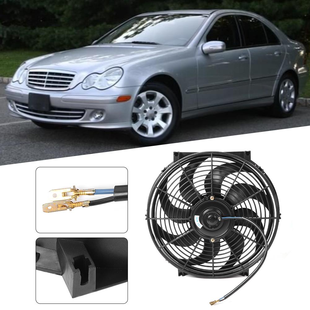 14in Electric Slim Radiator Cooling Fan Assembly 12V Universal Parts with Mounting Kit