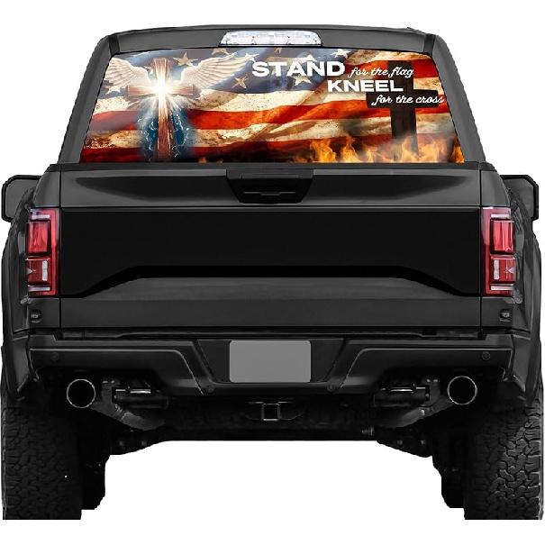 American Flag Truck Rear Window Decals - Deer Perforated Vinyl See-Through Stickers, Gifts For Men, Dad, Boyfriend, Truck Owners, Easy To Tall, UV