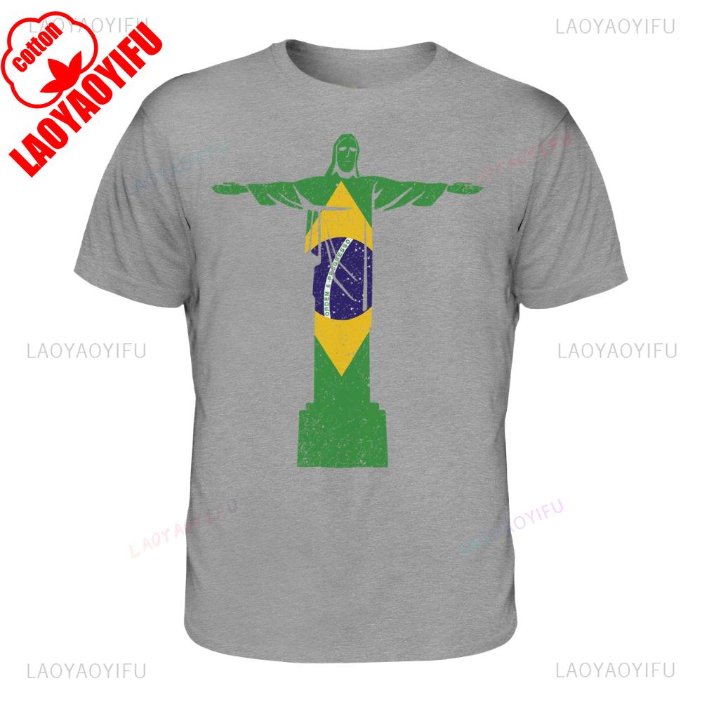 Христос Искупитель Мужская Футболка Летняя Высококачественный Хлопок Женщина Мужчина Свободная На Улице Футболка Топ Подарок Бразилия Футбольные Шорты рукав 4XL
