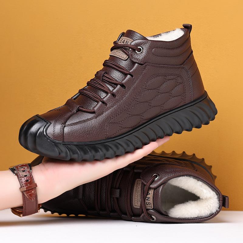 First Layer Cowhide European Wool Winter Velvet Warm Thickened Casual High Top Cotton Leather Shoes Snow Boots