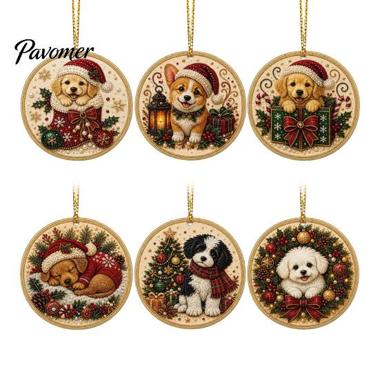 Acrylic Santa Hanging Ornaments 6 Pcs Christmas Pearl Art Ornaments, 2D Flat Holiday Tree Pendant, Effect Decoration for Home Wall Door Window