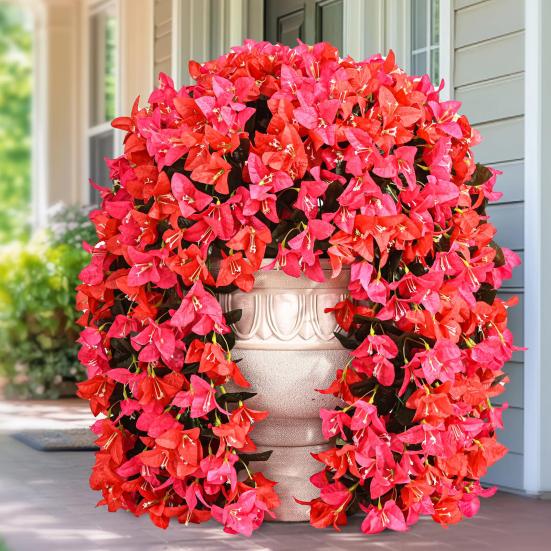 2Pcs Hanging Artificial Bougainvillea Speetabilis UV Resistant Realistic Fake Flower Wedding Party Indoor Outdoor Garden Yard Wall Hanging Faux Bloom