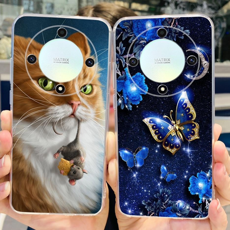For Honor X9b 5G Case ALI-NX1 Cute Cat Butterfly Painted Cover Soft Silicone Phone Cases For Honor X9b X 9b HonorX9b Soft Fundas