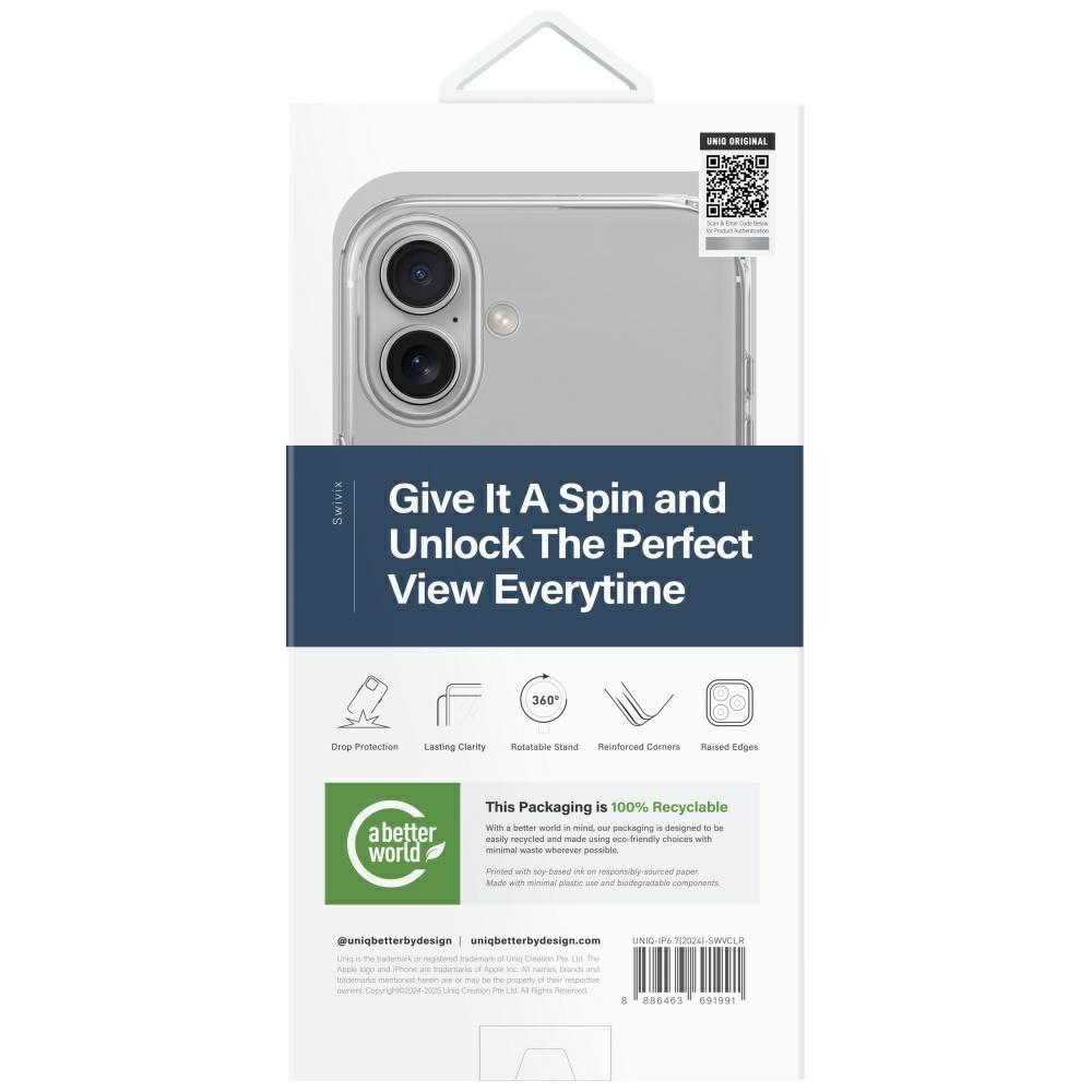Etui do iPhone 16 Plus UNIQ 360 Rotating Kickstand Przezroczyste