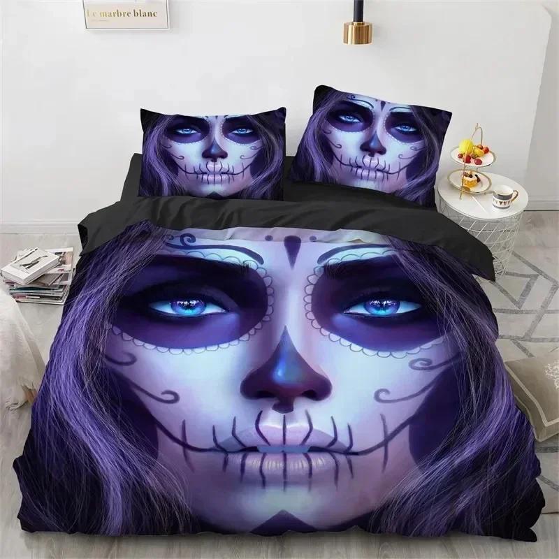 Comforter Skull Vintage Sugar Skull Girl Bedding Set 3D Printed Suitable For Bedroom Kids Home Textile