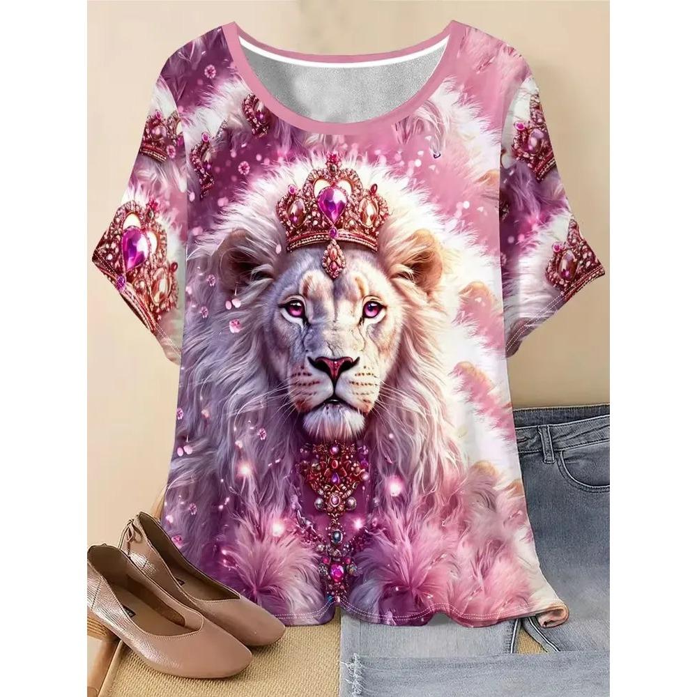 T-shirt da Donna Estiva con Stampa 3D Girocollo Moda Versatile Traspirante Tendenza Casual