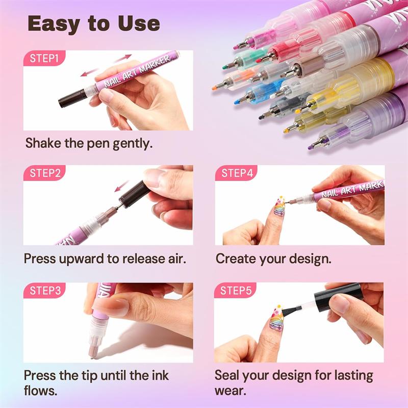 12 Colors Nail Art Pens Set, Quick Dry 3D Nail Polish Pens for DIY Nail Art, Nail Markers for Dotting & Liner Designs, Ideal Christmas Gift