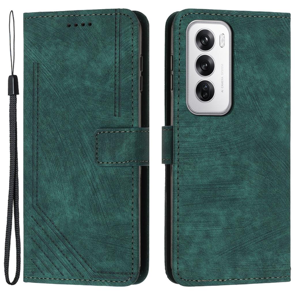 For Oppo Reno12 5G (Global) Cell Phone Case Lines Imprinted Skin-Touch PU Leather Wallet Cover