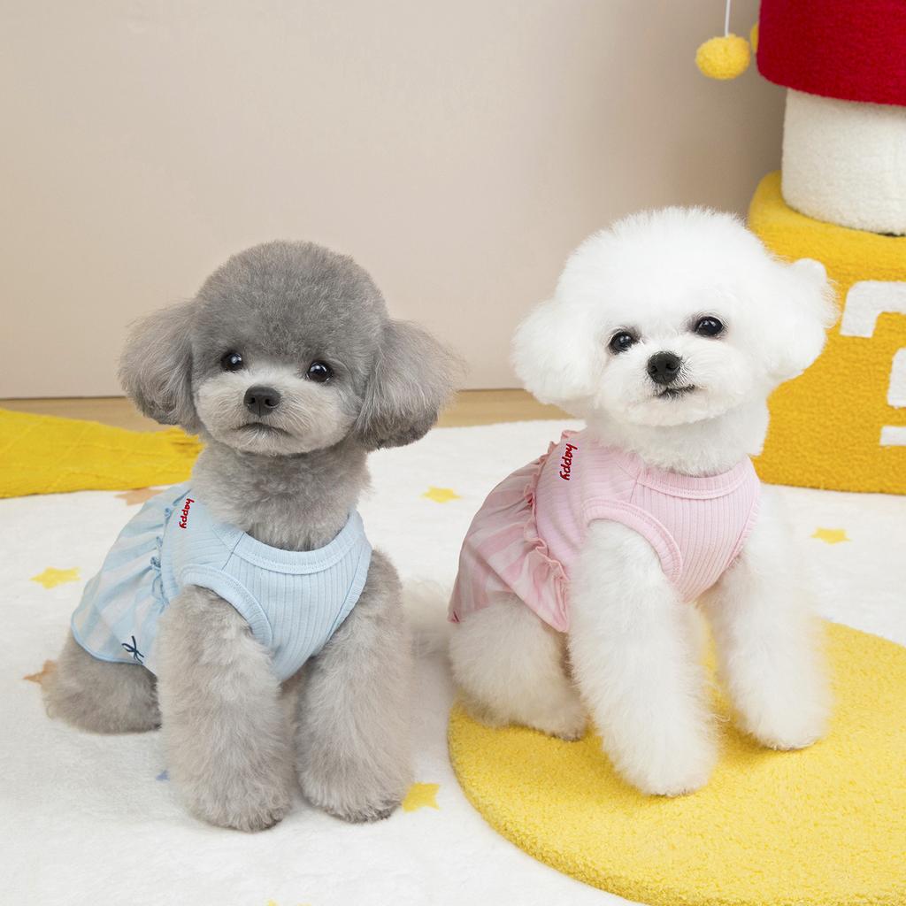 Dog pet clothes spring and summer new clothing cat Teddy Schnauzer Pomeranian Bichon small dog patchwork skirt vest