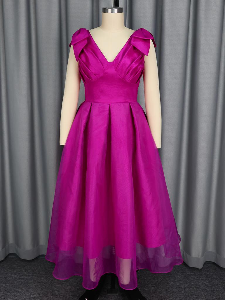 AOMEI Damen Elegantes V-Ausschnitt Ärmelloses Fließendes Maxikleid Passform und Weite Lang Formell Abend Hochzeit Partykleider Knallpink Blau Schwarz