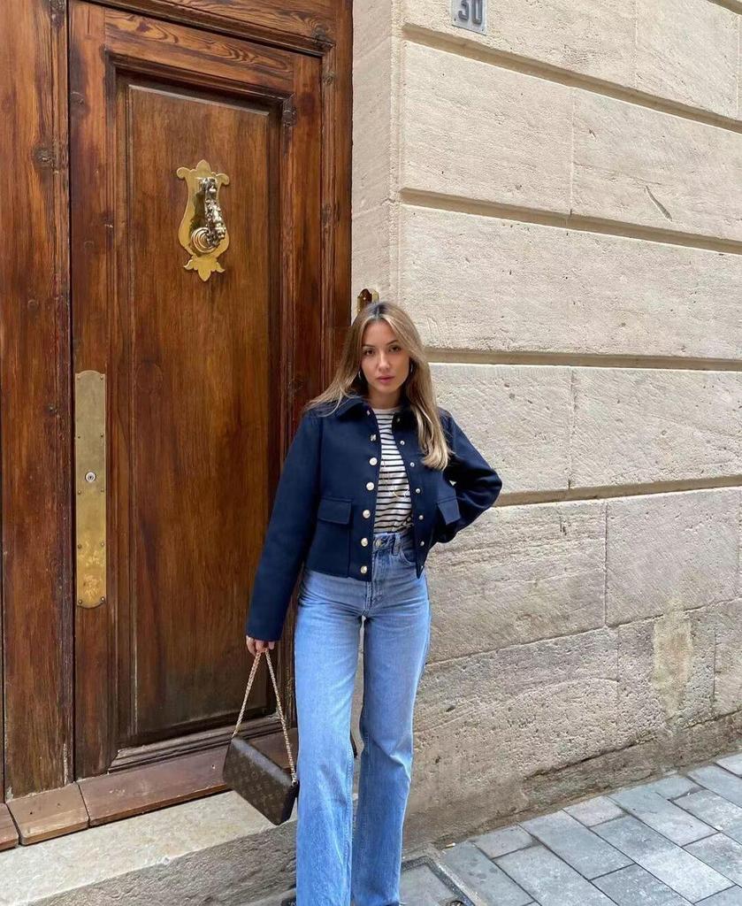 2025 Damski Europejski i Amerykański Styl Klapa Kieszeń Jednorzędowy Płaszcz Kurtka - Kolekcja Wiosna i Jesień