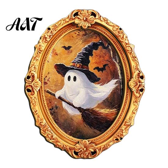 Retro Style Halloween Magnets Vintage Ghost Fridge Magnet, Gold Frame Refrigerator Decoration Holiday Magnet Set with Strong Magnetic Adsorption