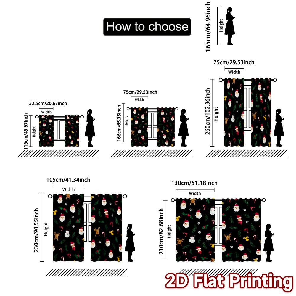 2pcs,Curtains Christmas Cartoon Modern Modern Curtains Yarn Curtains Thermal Insulation, and Room Darkening Functions Decorative