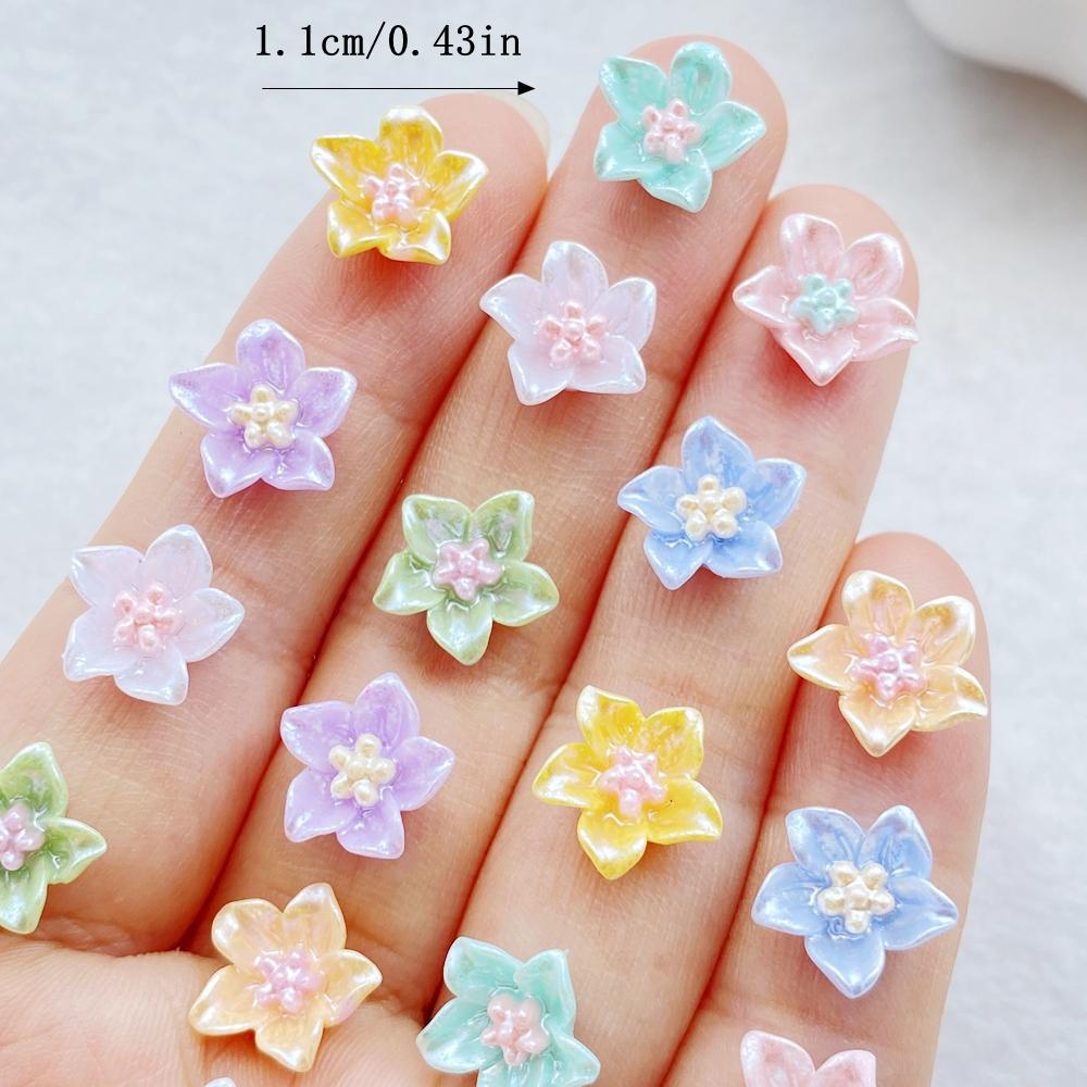 50 Stück 11mm Harz 3D Bunt Lilie Flache Rückseite Blume Scrapbook Hochzeit Applikation Heimdeko Bastelbedarf