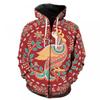 3D Digital Print Hooded Zip-Up Oversized Casual Sweatshirt Men Loose Fit Streetwear