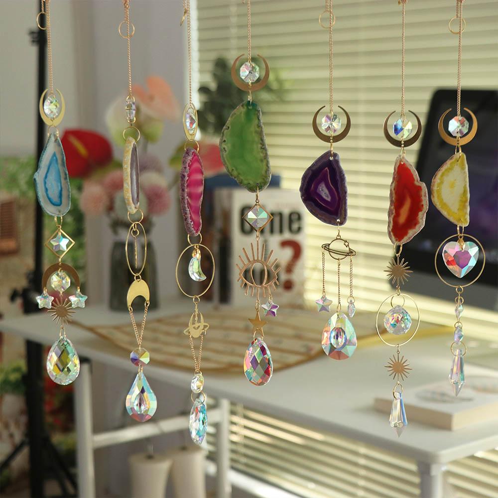 Colorful Crystal Agate Sunshine Catcher Pendant Natural Agate Lighting Pendant  Window Decoration