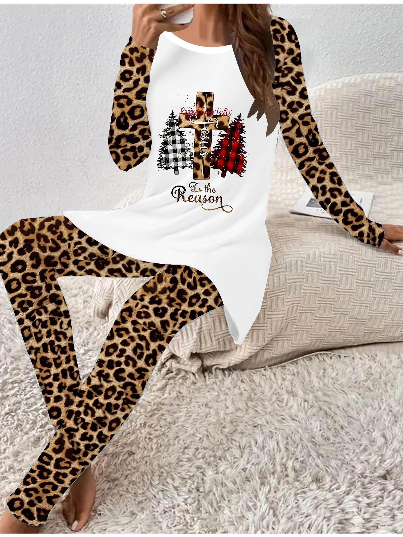 

Евро-американская мода 3D Рождественский принт Женский четырехсезонный комплект из двух предметов: футболка с длинным рукавом + длинные брюки. Идеальный подарок на Новый год и Рождество 8XL бежевый