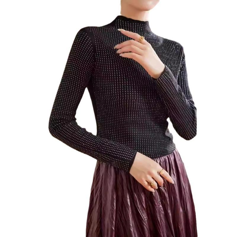 Hot diamond semi-turtleneck silk wool sweater women's autumn slim-fitting and thin knitted bottoming sweater women's sweater