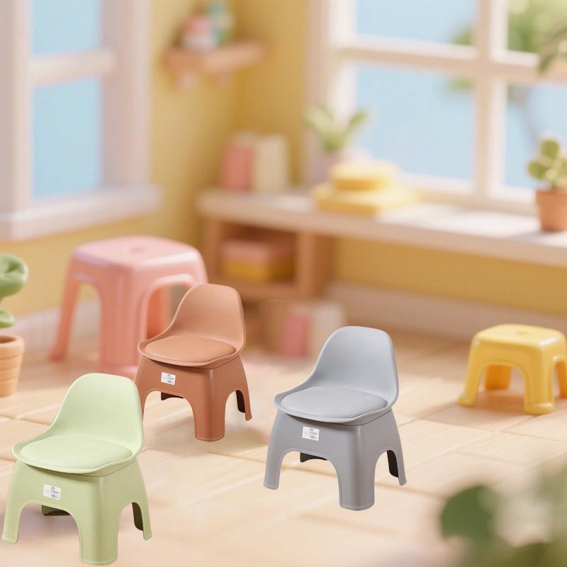Sgabello Circolare in Plastica, Sedia per la Casa, Sgabellino, Sedia con Schienale, Divano, Tavolino da Caffè, Sgabello Basso, Moderno, Spesso, Portatile