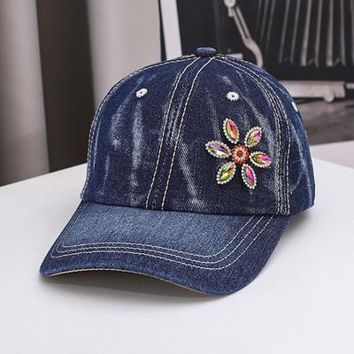 Vibrant Rhinestone Flower Embellished Baseball Cap - Lightweight, Adjustable, Trendy Sun Hat for Women with Solid Colors