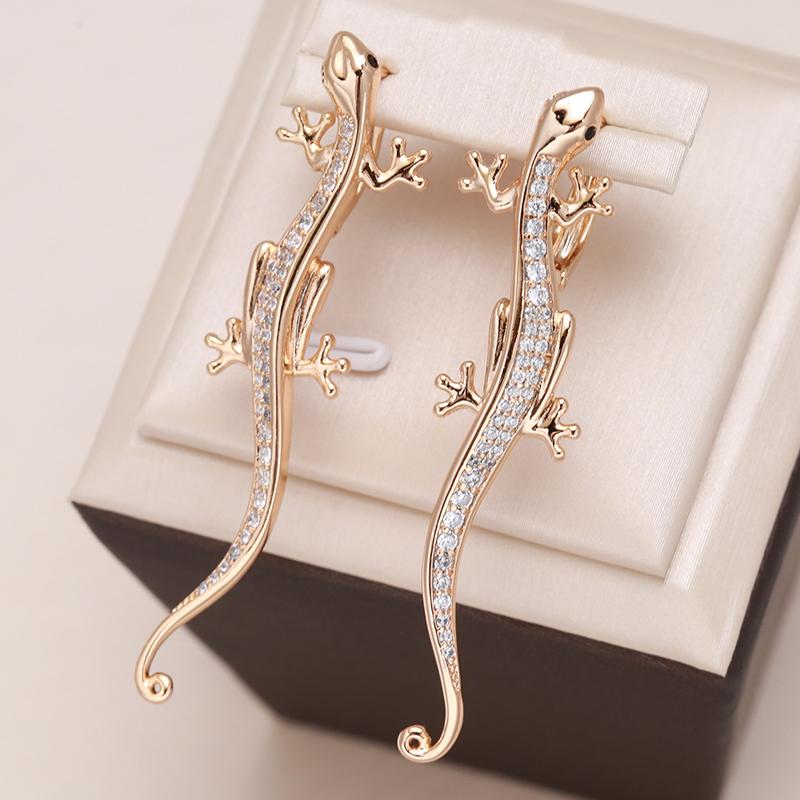 New Luxurious Lizard Drop Earring Personality Gothic Natural Zircon  Rose Gold Color Earrings Fashion Animal Jewelry