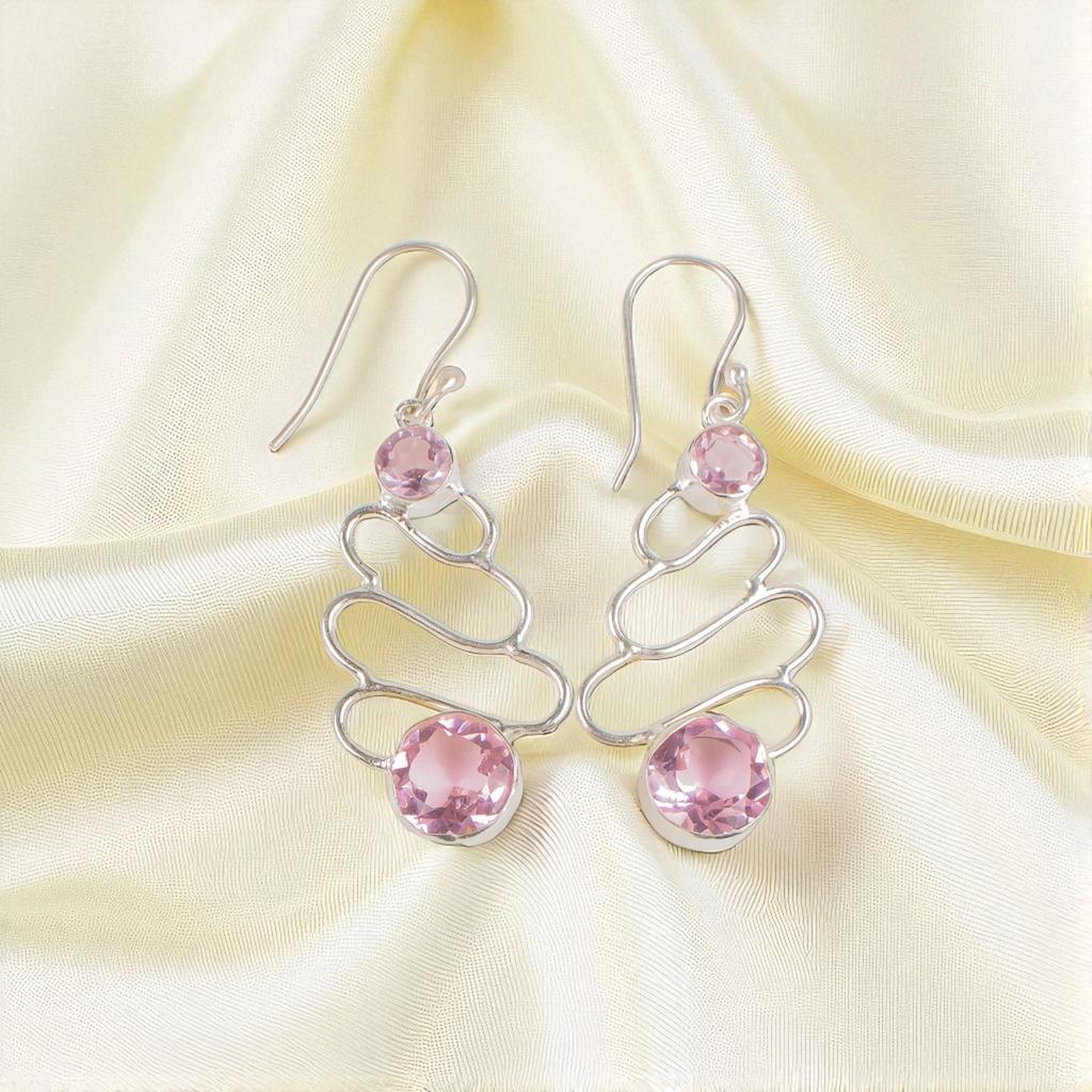 Morganite Gemstone 925 Sterling Silver Jewelry Handcrafted Dangle Earrings 2.13" EE-84-10